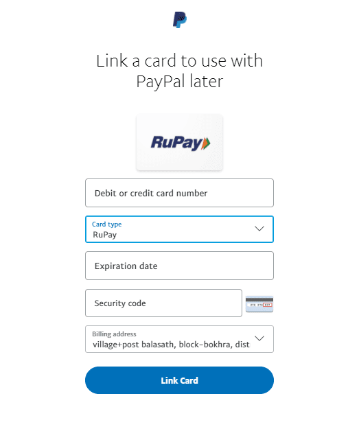 Paypal link credit or debit card