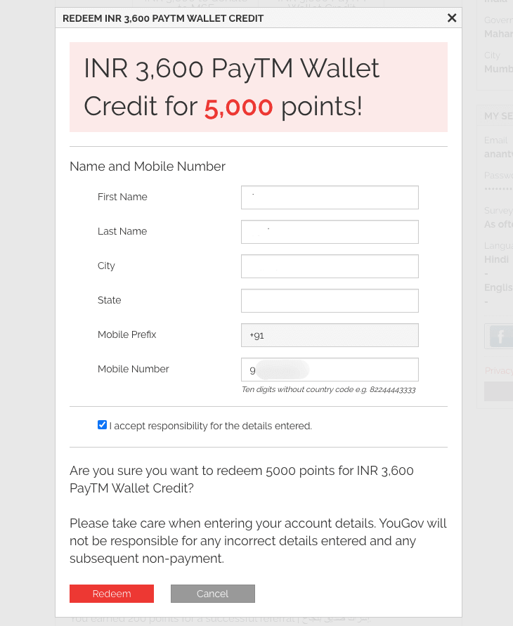 Enter your details to redeem your points from yougov india