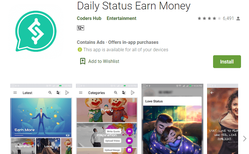Daily Status Earn Money app