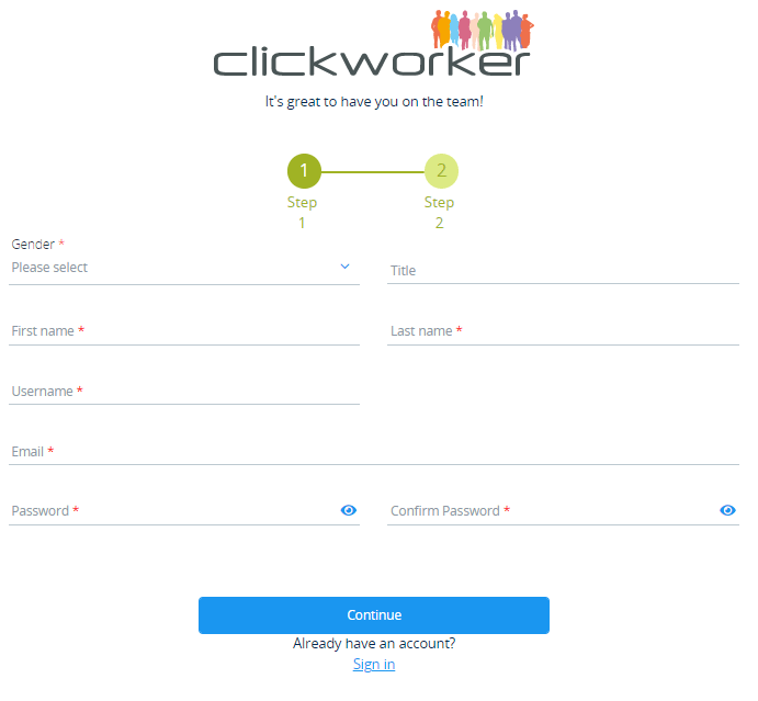 Clickworker Signup website