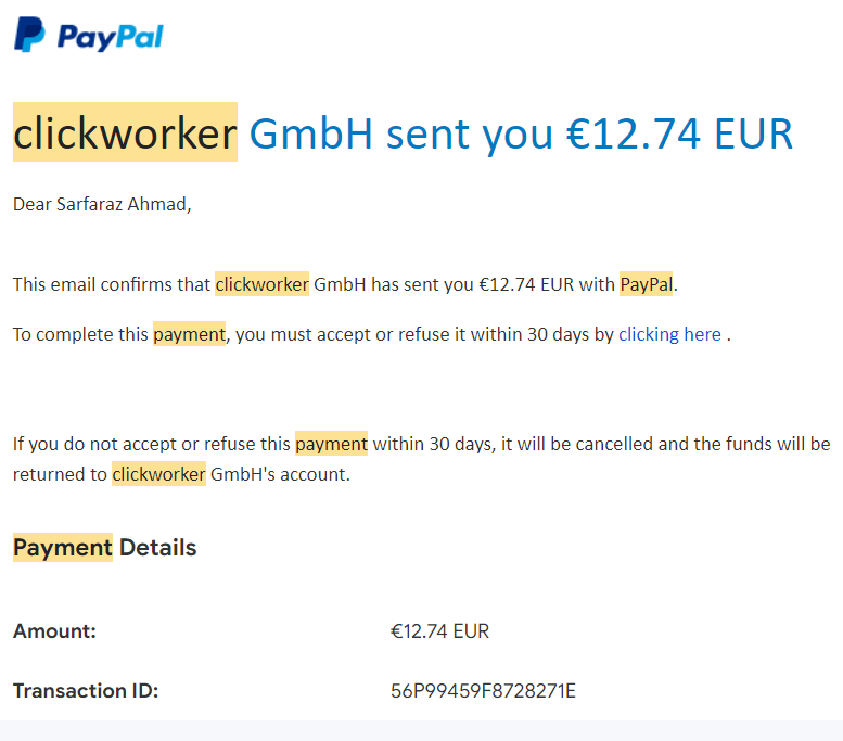 Clickworker payment proof 