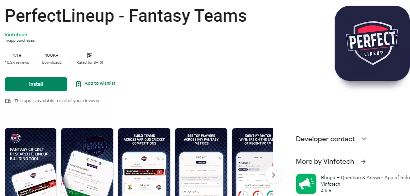 Fantasy Cricket Apps Perfect lineup