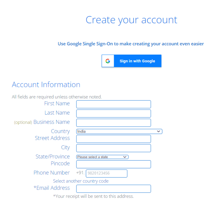 Bluehost Account create