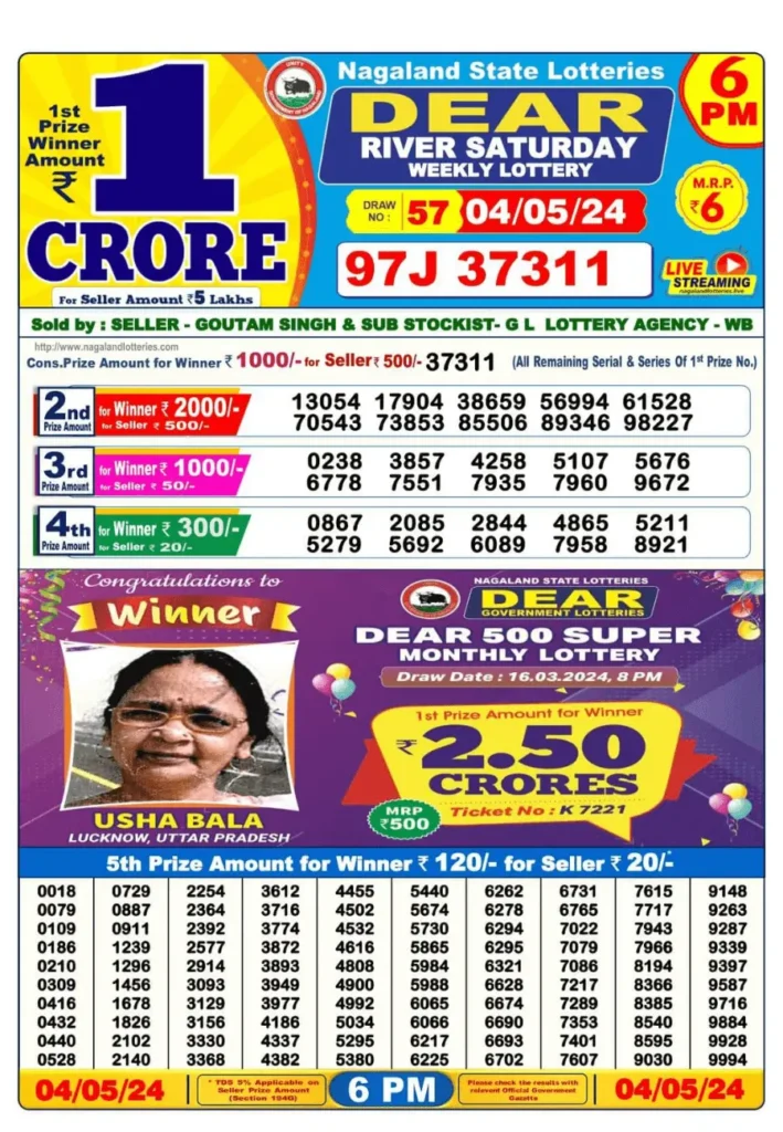 Dear lottery result online day today 6pm
